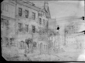 Stadtmuseum Weimar, Eichhorn 376 (K I 066 A), Reproduktion Zeichnung Häuser Nr. 122–125 in der Kaufstraße, nach 1822