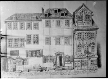 Stadtmuseum Weimar, Eichhorn 379 (K I 066 D), Reproduktion Zeichnung Häuser Nr. 122–125 in der Kaufstraße, um 1822