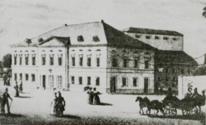 Stadtarchiv Weimar, 60 10-5/11, Blick auf das alte weimarische Hoftheater (Zeichnung), ohne Datum