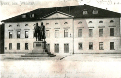 Stadtarchiv Weimar, 60 10-5/11, Blick auf den Theaterplatz mit Goethe-Schiller-Denkmal, ohne Datum