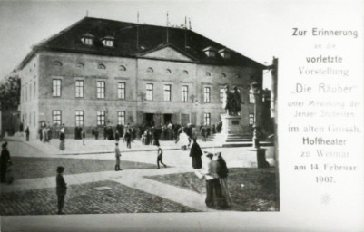 Stadtarchiv Weimar, 60 10-5/11, Blick auf den Theaterplatz mit Goethe-Schiller-Denkmal, 1907