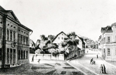 Stadtarchiv Weimar, 60 10-5/12, Um 1850 Alter Theaterplatz mit Blick in die Wielandstraße (Zeichnung), ohne Datum