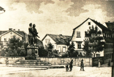 Stadtarchiv Weimar, 60 10-5/12, Blick auf den Theaterplatz (Zeichnung), nach 1857