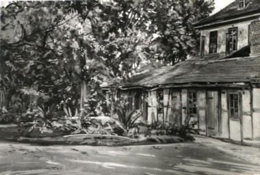 Stadtarchiv Weimar, 60 10-5/15, Blick ehemals Hinterhaus mit alten Stallungen (Löwenapotheke), ohne Datum