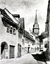 Stadtarchiv Weimar, 60 10-5/19, Blick  in die Kleine Kirchgasse (Zeichnung), ohne Datum