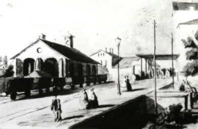 Stadtarchiv Weimar, 60 10-5/25, Blick auf den alten Bahnhof (Zeichnung Franz Jäde), um 1850