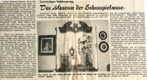 Stadtarchiv Weimar, 60 10-5/27, Zeitungsartikel über Museum des Marie-Seebach-Stiftes, Tiefurter Allee 8, ohne Datum