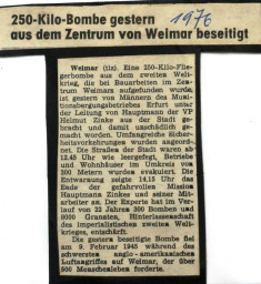 Stadtarchiv Weimar, 60 10-5/28, Zeitungsartikel über einen Bombenfund und Beräumung, wohl 1976