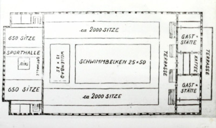 Stadtarchiv Weimar, 60 10-5/28, Grundriss der geplanten Schwimmhalle in der Müllerhartungstraße, ohne Datum