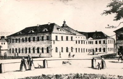 Stadtarchiv Weimar, 60 10-5/30 Bd. 1, Blick vom Karlsplatz zur Bürgerschule, um 1850