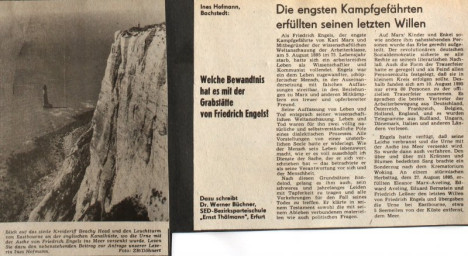 Stadtarchiv Weimar, 60 10-5/32, Zeitungsartikel zur Grabstätte Friedrich Engels, ohne Datum