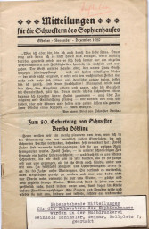 Stadtarchiv Weimar, 60 10-5/32, Mitteilungsblatt für die Schwestern des Sophienhauses, 1929