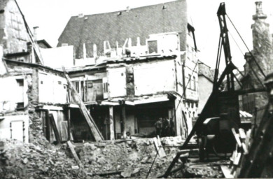 Stadtarchiv Weimar, 60 10-5/4, Blick auf die Baustelle Marktstraße 4-6, 1963