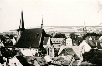 Stadtarchiv Weimar, 60 10-5/6, Blick vom Schlossturm auf die Stadtkirche, 1954