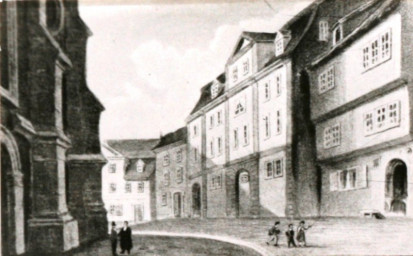 Stadtarchiv Weimar, 60 10-5/6, Blickauf den Herderplatz hinter der Herderkirche, ohne Datum