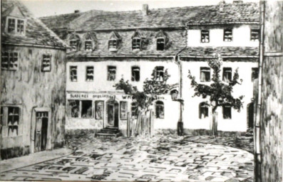 Stadtarchiv Weimar, 60 10-5/9, Blick in die Böttchergasse (Zeichnung), um 1920