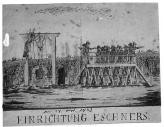 Stadtmuseum Weimar, Eichhorn 733 (K II 079 A), Reproduktion Zeichnung »Hinrichtung Eschners«, 1833