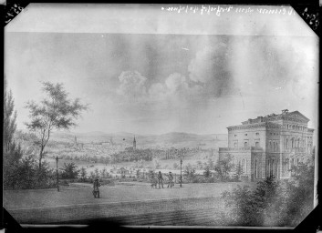 Stadtarchiv Weimar, 60 14 Negativ 007, Blick auf den Bahnhof und über die Stadt, nach 1846