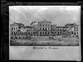 Stadtarchiv Weimar, 60 14 Negativ 026, Lithografie »Bahnhof in Weimar«, nach 1847