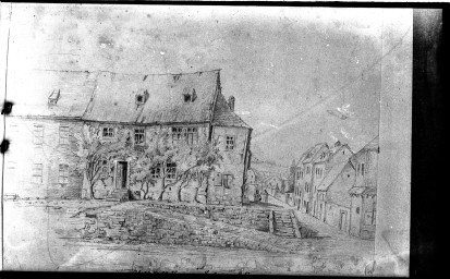 Stadtarchiv Weimar, 60 14 Negativ 036, Blick auf die Ecke Graben/Rollplatz, wohl 1850