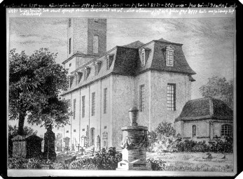Stadtarchiv Weimar, 60 14 Negativ 291, Blick auf die Jakobskirche von Südosten, um 1850